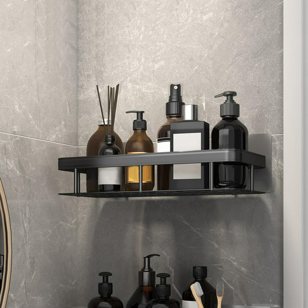 Estante de pared para baño, estantería para champú y ducha, sin taladro,  soporte de almacenamiento negro