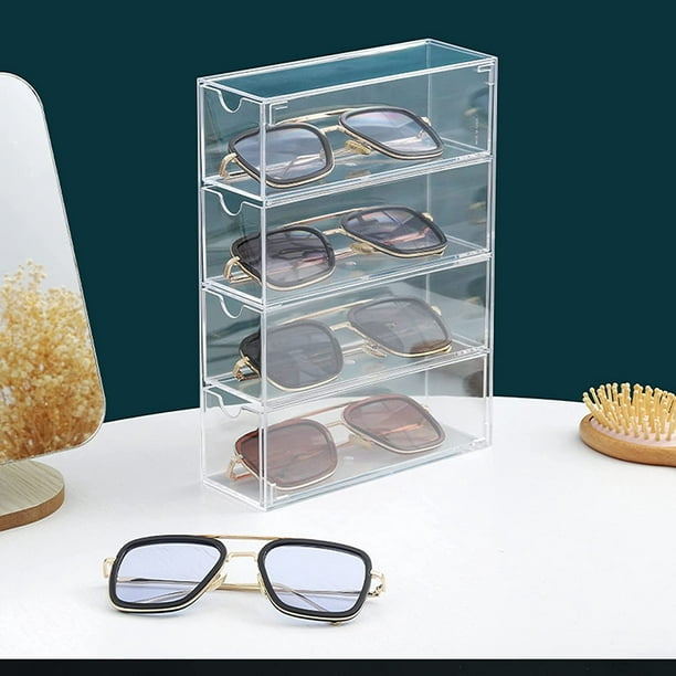 Organizador acrílico para lentes de sol, almacenamiento para lentes con 6  ranuras para múltiples lentes, paquete de 2, transparente