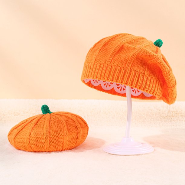 Gorro bebe, gorro con forma de calabaza, hecho a mano en lana 100