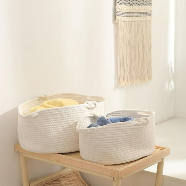 Cesta pequeña tejida de cuerda de algodón con tapa, pequeñas cestas de  almacenamiento tejidas cestas decorativas para cuarto de bebé, organizador  de