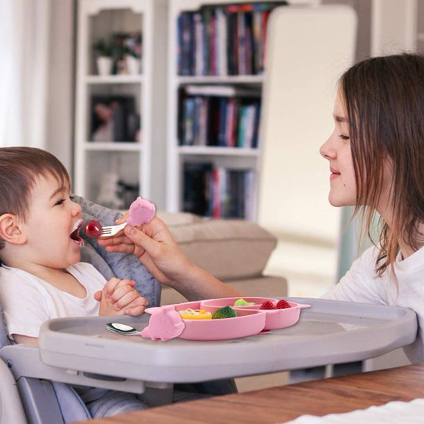  Baby Dröm - Platos de succión para bebés, niños pequeños,  manteles individuales de silicona para niños que se adhieren a las bandejas  de silla alta y mesa, platos para bebés 