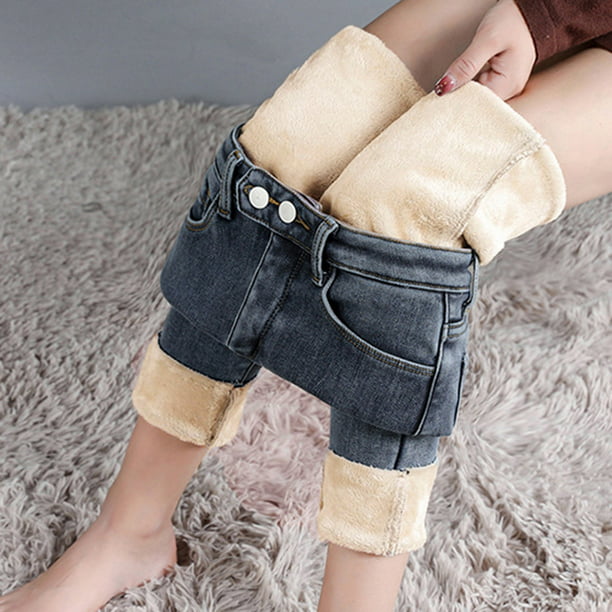 Pantalones Vaqueros Térmicos Para Mujer Jeans Elásticos Felpa