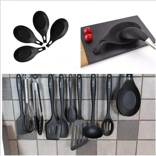 Paquete de 5 soportes para cucharas de cocina de silicona, soporte