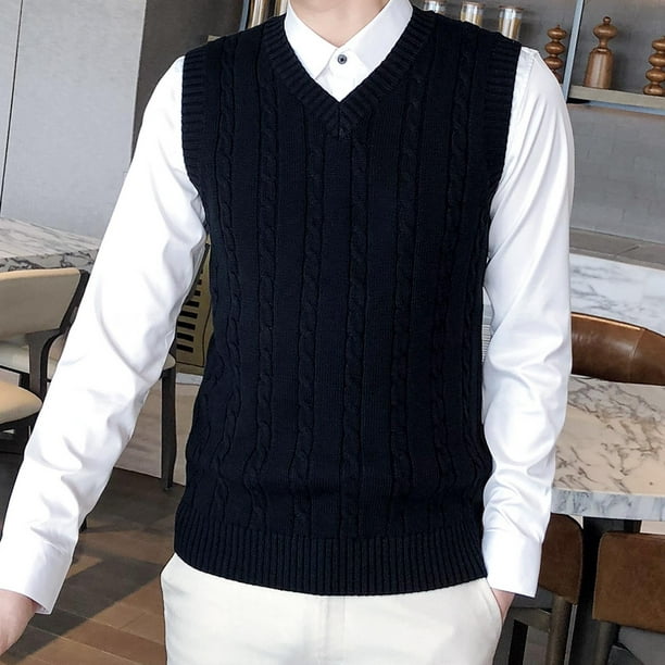 Chaleco de suéter para hombre Sin mangas V Cuello Slim Fit Jersey jersey de punto  Chalecos casuales de punto