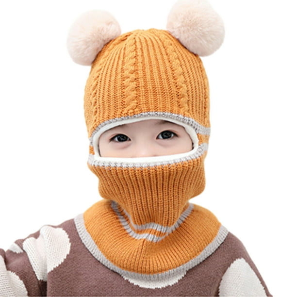 Pasamontañas con pompón para niños, gorro de punto para bebé