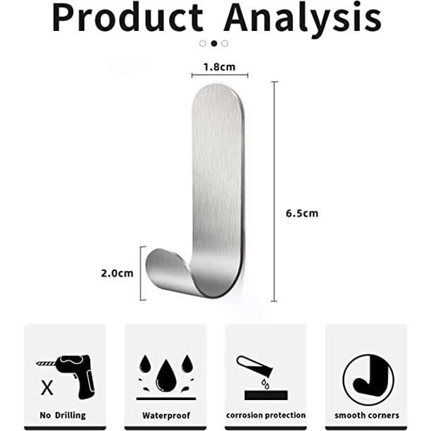 12 Ganchos Adhesivos De Acero Inoxidable Para Baño O Cocina