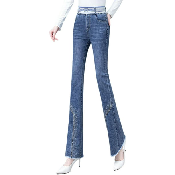 Jean de Mezclilla de Moda para Mujer con Bolsillos de Cintura Alta Cómodo  Pantalones Elásticos Recto Fernando Vaqueros