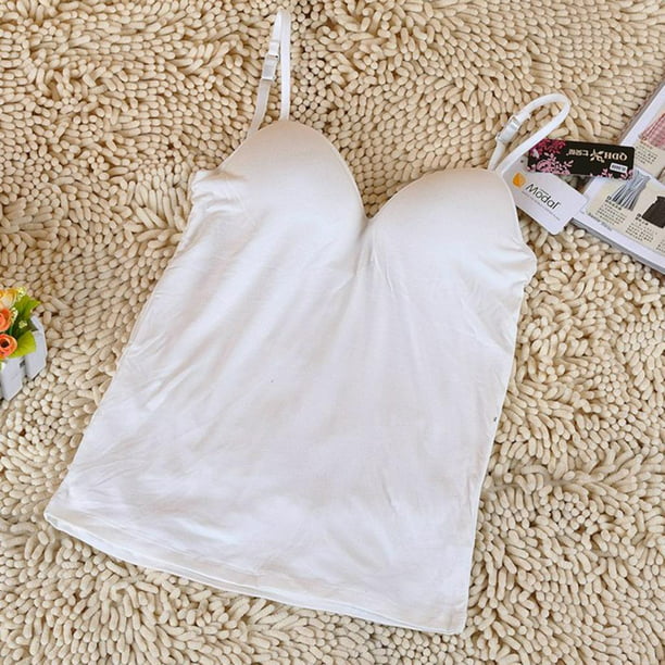 bigworldlittlethings - Camiseta sin mangas con brasier integrado para mujer  Blanco Yuyangstore Sujetador integrado para mujer Cami