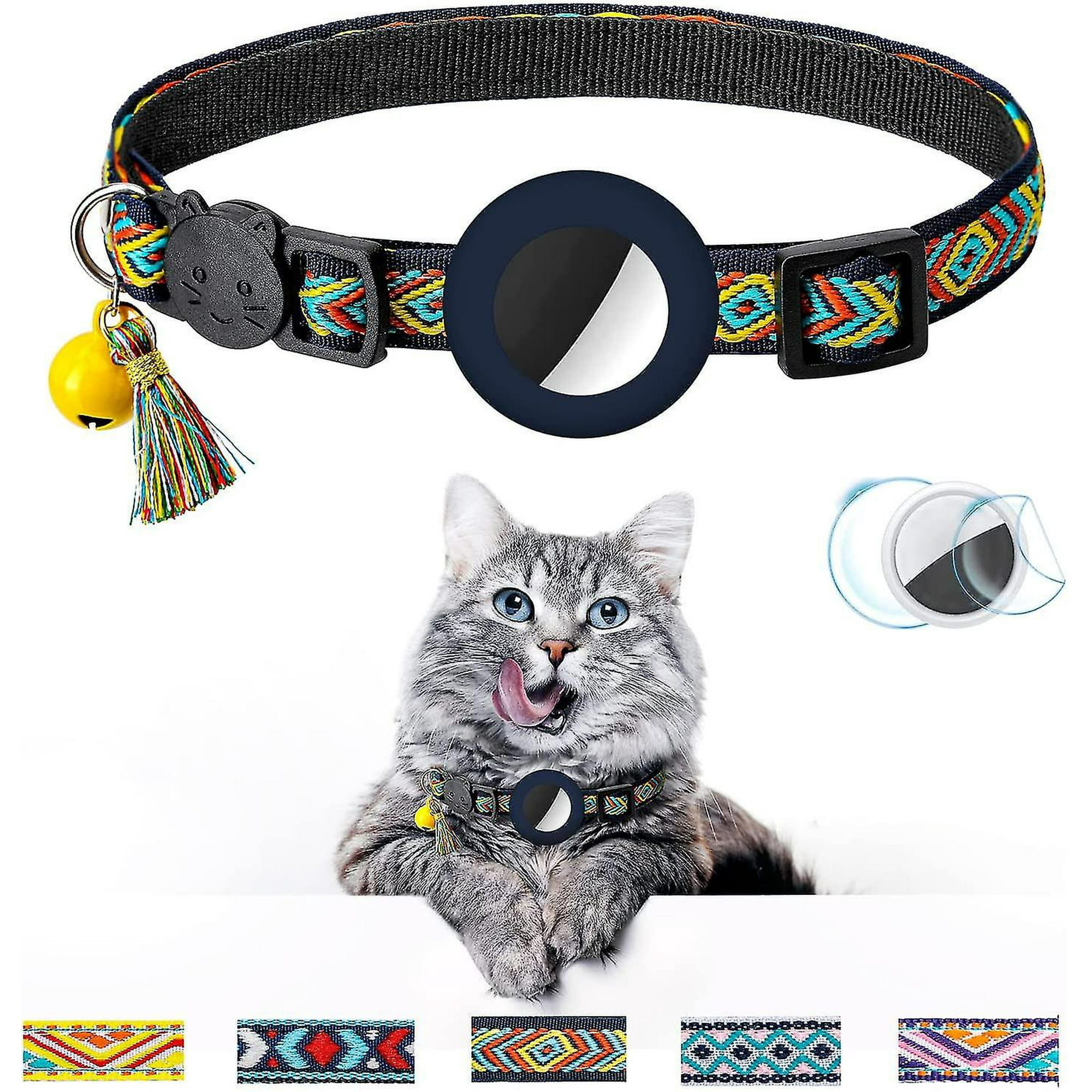 Collar para gatos Airtag con campana, ajustable, con hebilla de seguridad y  funda de silicona compatible con Apple Airtag con patrón geométrico para