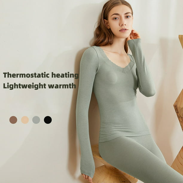 Minnieouse Ropa térmica de fibra acrílica para mujer, ropa interior de  invierno de manga larga con c Minnieouse AP013761-01