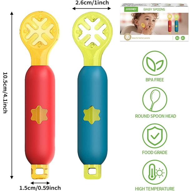 Juego de 2 cucharas de silicona para bebé, aprendizaje previo a la cuchara  para bebé, se puede utilizar como anillo de dentición, ideal para eso (+4  meses) ER