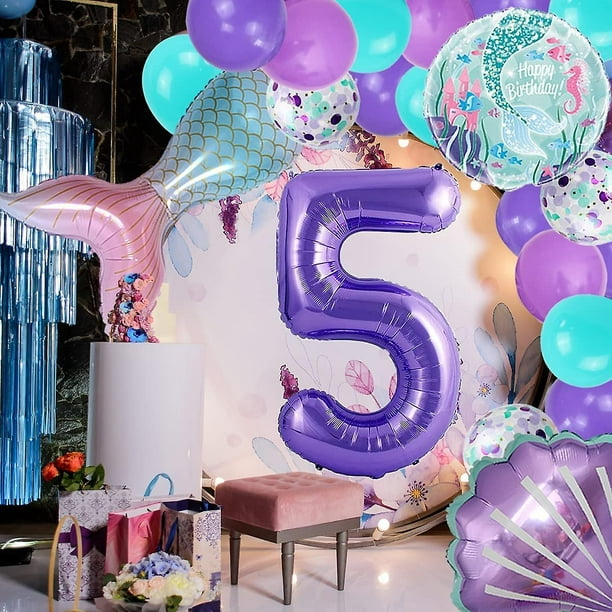 Decoraciones de cumpleaños con temática de sirena: suministros de  decoración de fiesta de sirena incluyen kit de guirnalda de globos de  sirena, telón