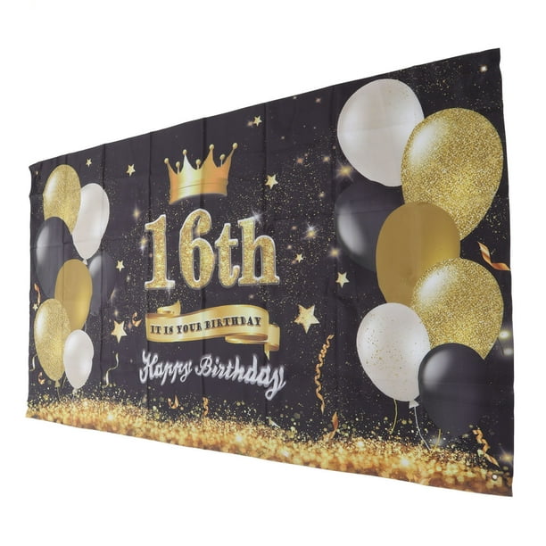 Decoración de pancarta de feliz cumpleaños número 16 para niño, diseño de  telón de fondo de 16 cumpleaños, decoración de suministros para fiesta