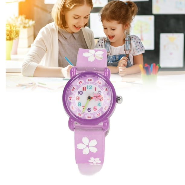 Relojes de pulsera para niñas Dibujos animados lindos en 3D Relojes  educativos coloridos impermeables para niñas mayores de 3 años Púrpura