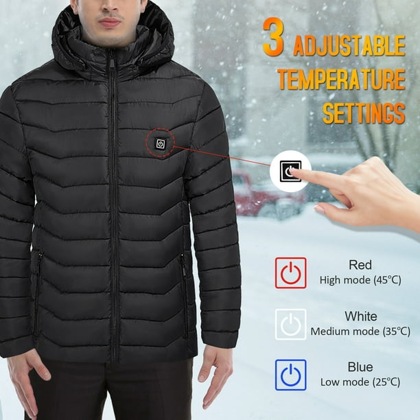 TFixol Chaqueta calefactable para hombre con capucha desmontable  Calefacción cálida para invierno al aire libre