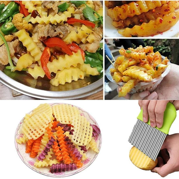 Juego de 4 cuchillos para cortar patatas de acero inoxidable con cuchillas  onduladas para cocina, herramientas para patatas fritas, rebanador de  frutas, verduras y zanahorias JAMW Sencillez