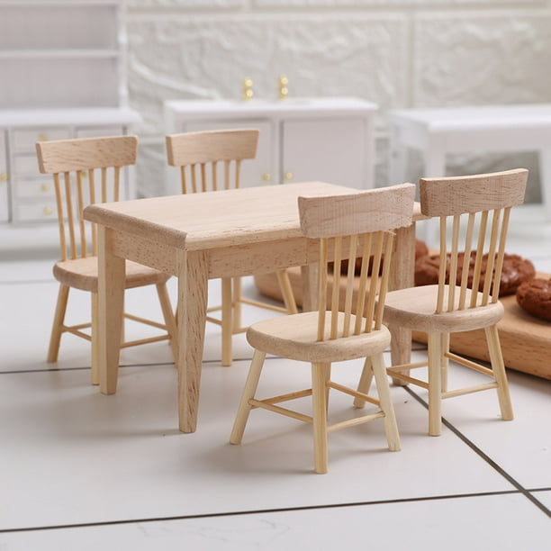 Mini mesa y sillas de simulación 1:12, mesa de comedor y sillas, conjunto de  muebles de madera, mini muebles, modelo, accesorios de juguete Rojo Verde