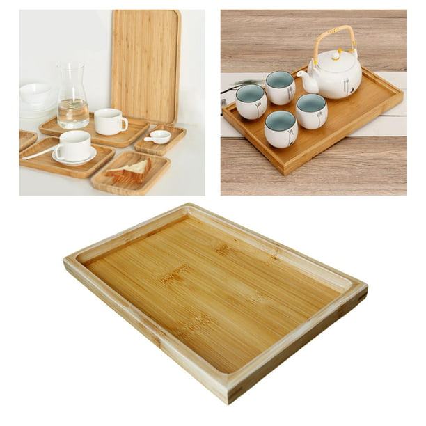 Bandeja de madera para servir de 1 pieza, bandejas de desayuno hechas a  mano naturales, bandeja de exhibición de madera rectangular decorativa,  bandej