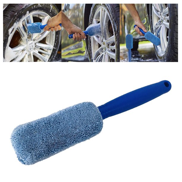 Cepillo para ruedas de coche, limpiador de llantas de microfibra, suave  para limpieza de coches (azul)