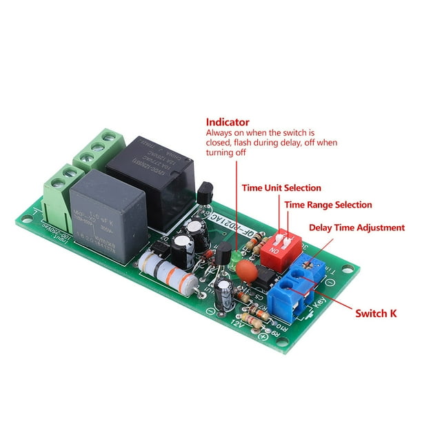 Relé temporizador, DC 12V Módulo de relé de retardo de tiempo Interruptor  de apagado con 8 rangos de tiempo para hogar inteligente