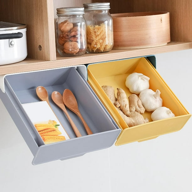 Billuyoard Cajón extraíble para debajo del gabinete para especias con cinta  autoadhesiva Organizadores de utensilios de cocina Azul amarillo L