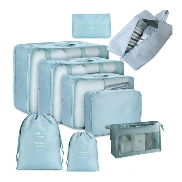 Bolsas De Almacenamiento De Viaje Juego de bolsas organizadoras de equipaje  de 9 piezas, ahorro de espacio plegable para vacaciones familiares (F)  Likrtyny Libre de BPA