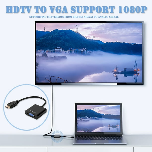 HDMI a VGA 1080P HDMI macho a VGA hembra Adaptador de vídeo por cable para  PC portátil Proyectores HDTV y otros dispositivos de entrada HDMI