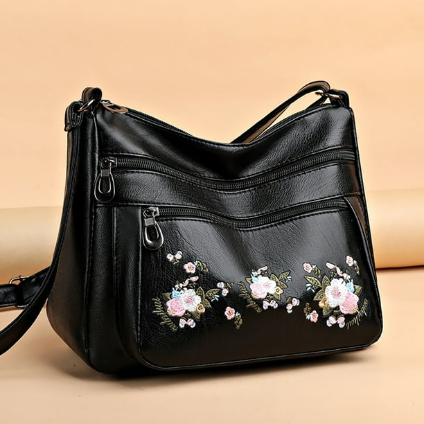 Bolsa Bolso bandolera con bordado de flores para mujer, bolso multicapa con cremallera (negro) Tmvgtek Para estrenar | Walmart en