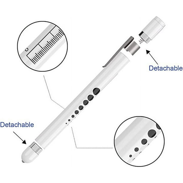 E-outstanding Linterna médica para bolígrafo, linterna de inspección médica  LED reutilizable con medidor de pupila y regla para enfermeras y médicos