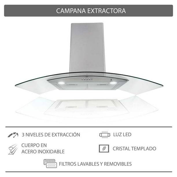 Campana extractora decorativa de pared tipo moño de acero inoxidable CM-90  Supra