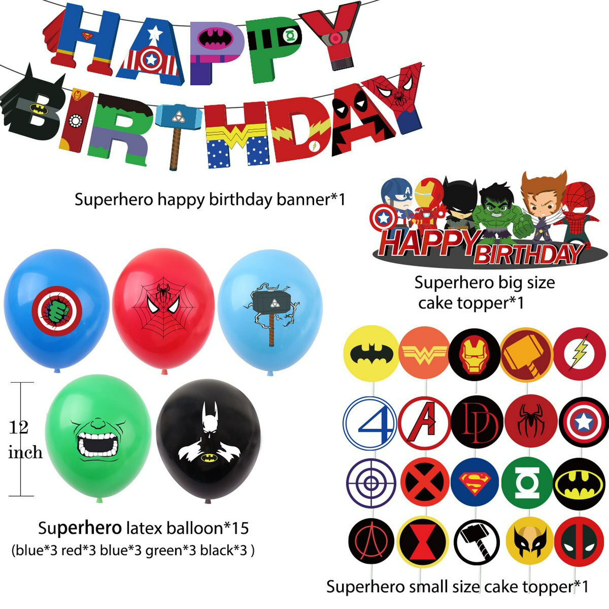 Decoración Globo Feliz Cumpleaños Spiderman Avengers Número