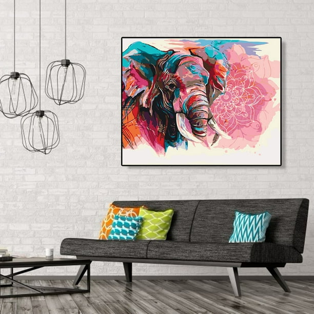 Cuadros Decorativos Kit de pintura por números lienzo de elefante de Color DIY  cuadro de arte al óleo para decoración del hogar JShteea Nuevos Originales