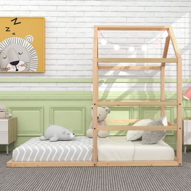 Cama infantil en color madera 90x200cm casa cama niños con cajones