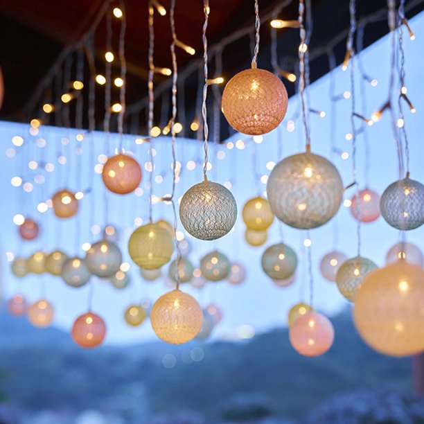 3 Ft LED String Lights with Cotton Ball Remote Control Christmas