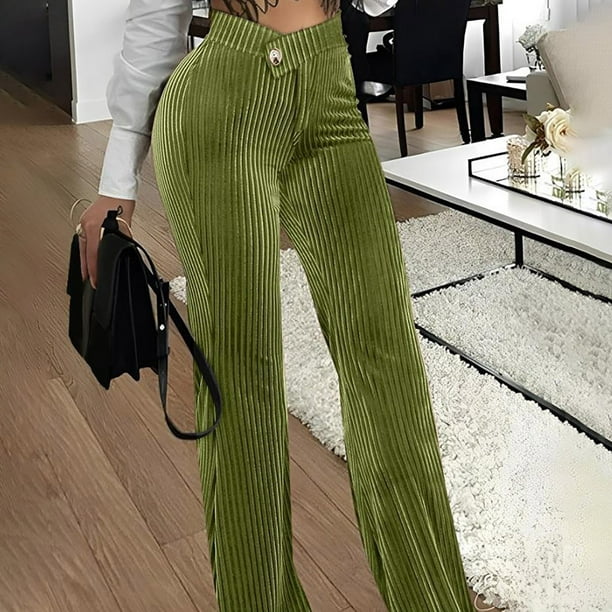 Gibobby pantalones termicos mujer Pantalones de mujer informales a de  terciopelo dorado a la moda de otoño e invierno para mujer (Verde, S)