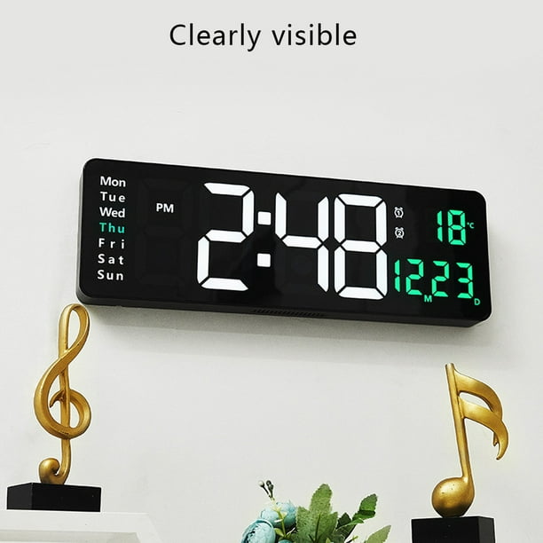Reloj de pared digital grande Pantalla LED Reloj digital de pared  Despertadores digitales con temperatura diurna, Brillo automático Relojes  de pared Macarena Despertador digital