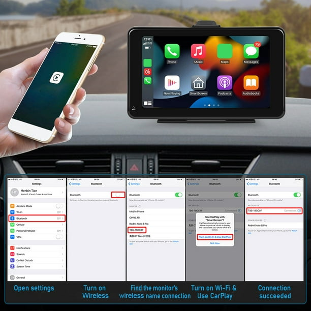 Radio De Coche Carplay Inalámbrico Android Auto Car Multimedia Audio Hd  1024P Control De Voz De 7 Pulgadas Tmvgtek Accesorios para autos y motos