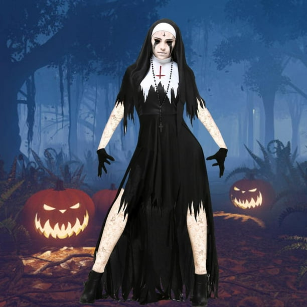 Disfraces de para mujer, disfraz de negra de fantasía para adultos, disfraz  de Carnaval de Halloween para mujer, elegante Salvador disfraz de monja