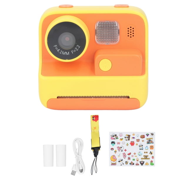 Cámara instantánea K27 para niños, lente doble frontal y trasera, cámara de  vídeo para selfies, cámara de impresión instantánea con cordón amarillo sin  tarjeta de memoria