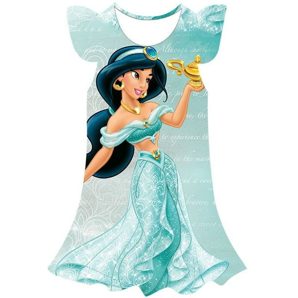  El más nuevo vestido de princesa Jasmine de Disney, vestidos de manga de pétalo de dibujos animados para niñas, ropa de princesa, ropa de fiesta para niños de   a   años,