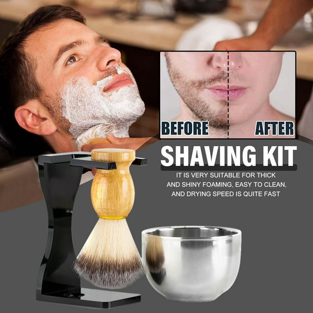 Aethland Juego de brochas de afeitar para hombre, incluye jabón de afeitar  de 3.53 oz, soporte de cepillo de afeitar de cabello suave, acero