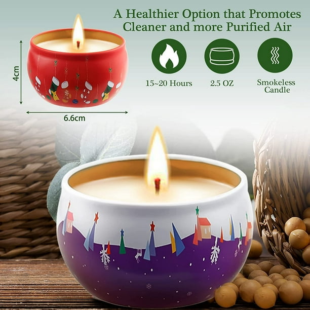 Juego de regalo de 8 piezas de velas aromáticas, velas aromáticas  navideñas, velas de cera de soja 100% natural, velas de aromaterapia para  regalos de Navidad, decoración navideña Afortunado Sencillez