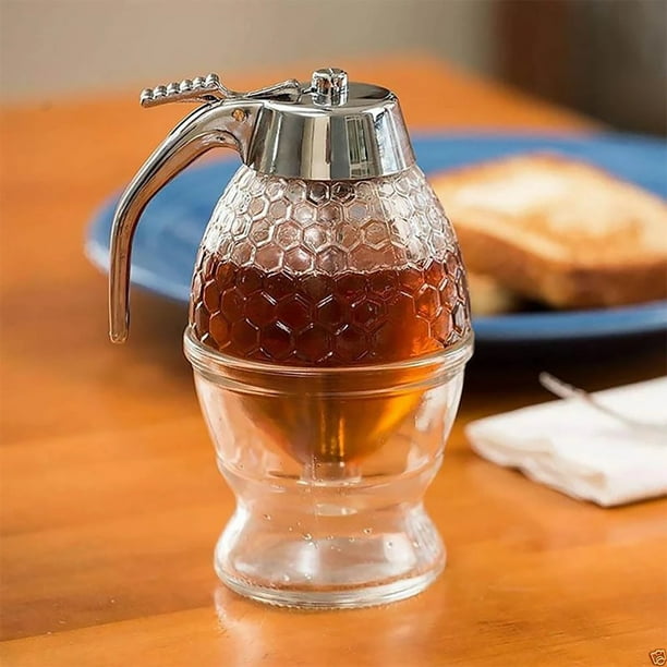 Dispensador de miel acrílico sin goteo (ABS) con soporte, tarro de miel con  cuchara, dispensador de jarabe de arce para jarabe, azúcar, salsas
