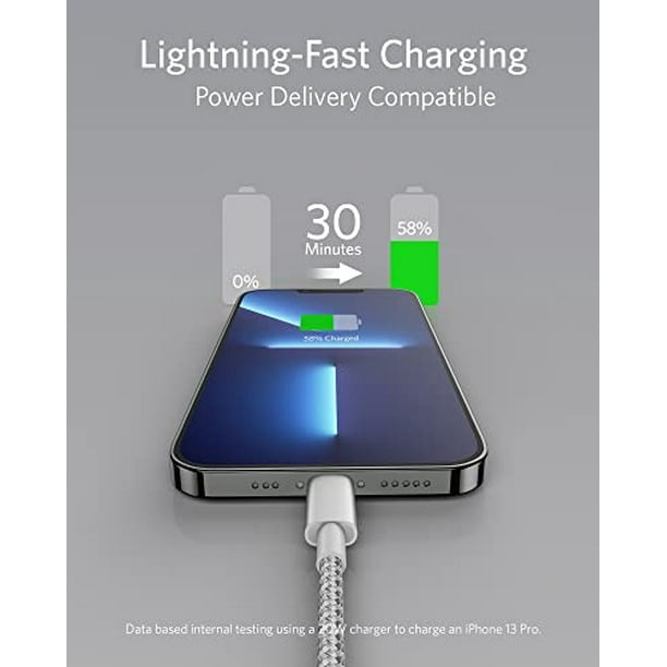 Cable de carga rápida Lightning de 3 pies con certificación MFi para iPhone  13 Pro Max/13 Pro/13/13 Mini/12 Pro Max/12 Pro/12 Mini/Xs