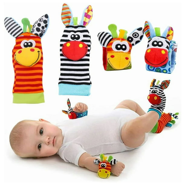 Pssopp 4 piezas de muñequera y calcetines de sonajero para bebé, juguete  colgante de calcetines para bebé, lindos y encantadores calcetines suaves