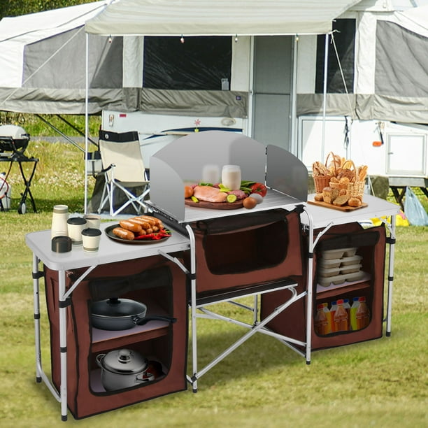 VEVOR Mueble Cocina Al Aire Libre Camping Plegable Mesa de 2 Niveles 9,5 kg