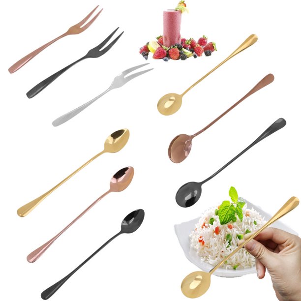 6 tenedores de acero inoxidable para uso diario, herramientas de cocina,  helado de metal, pasteles, ensalada, fruta, postre, fideos, cucharas de  pasta