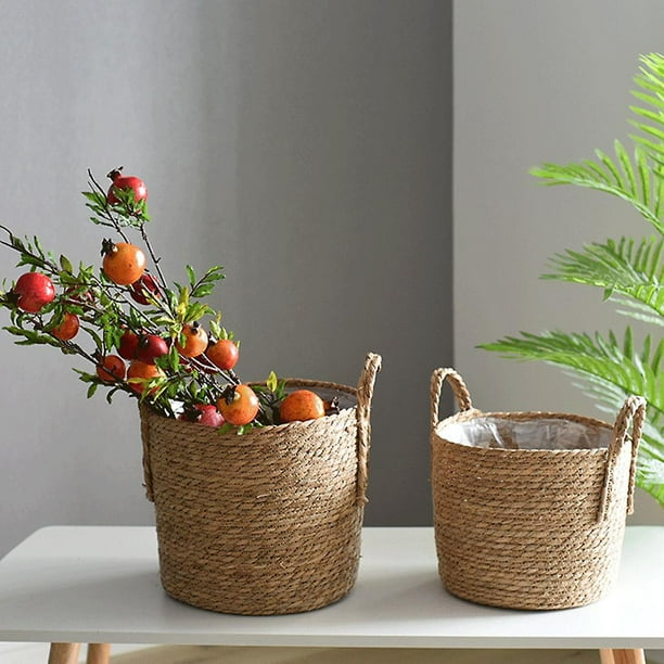Set 3 maceteros cestas de paja para plantas con interior impermeable