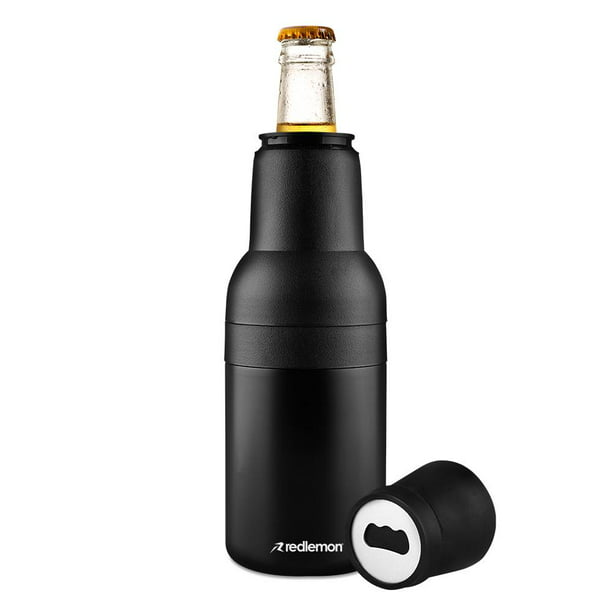 Stepstall Enfriador de botellas y latas de cerveza con abridor de cerveza,  12 onzas, soporte aislante para botellas de cerveza delgado, acero