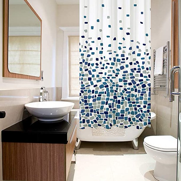 Cortina de ducha, para bañera y baño, lavable, antimoho y antibacteriana  180 x 180 cm (71 x 71 pulgadas) - 100 % poliéster (Patrón de mosaico de  azulejos - azul, paquete individual) JAMW Sencillez